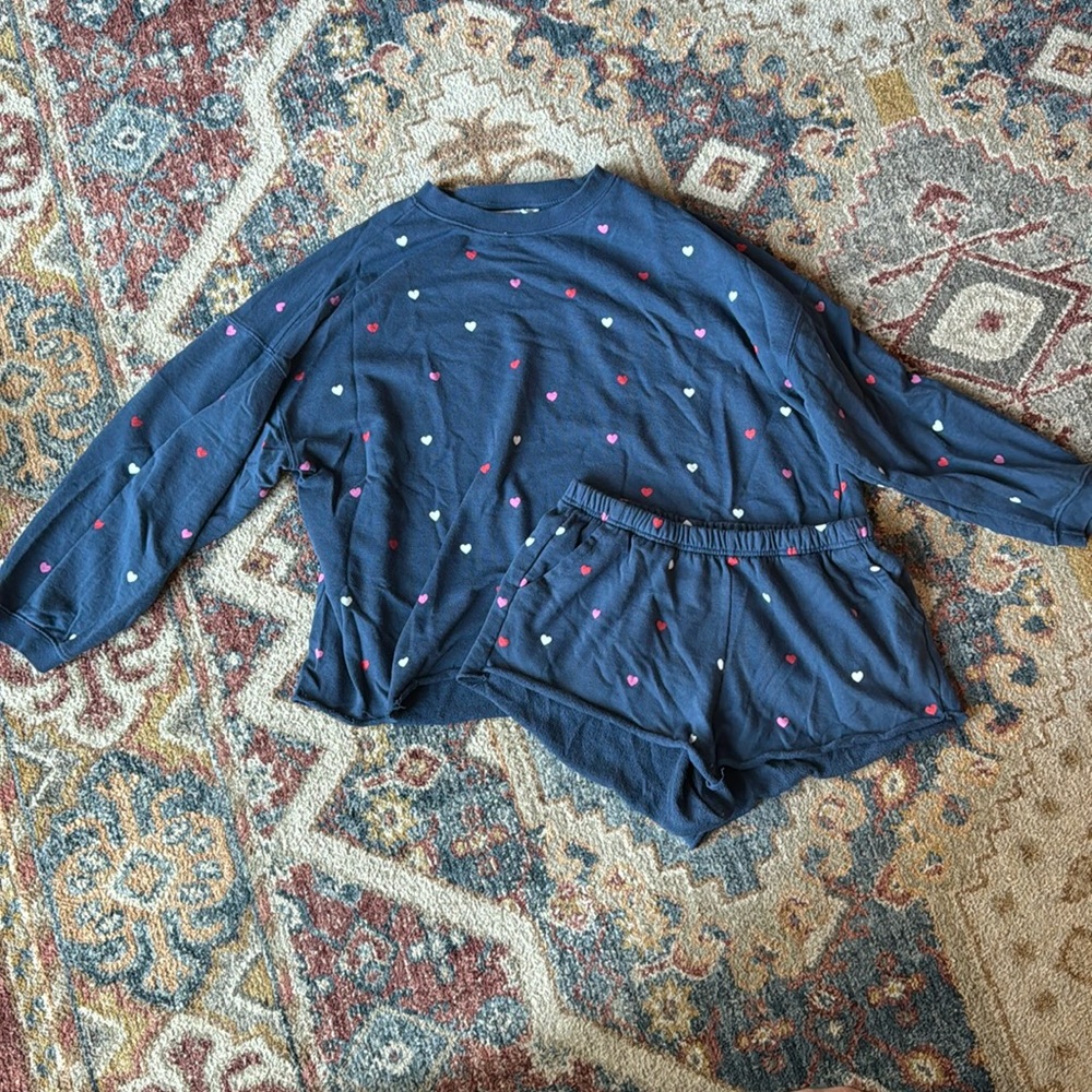 Mighty Fine Hearts shorts sweat set (or pjs). Size M.